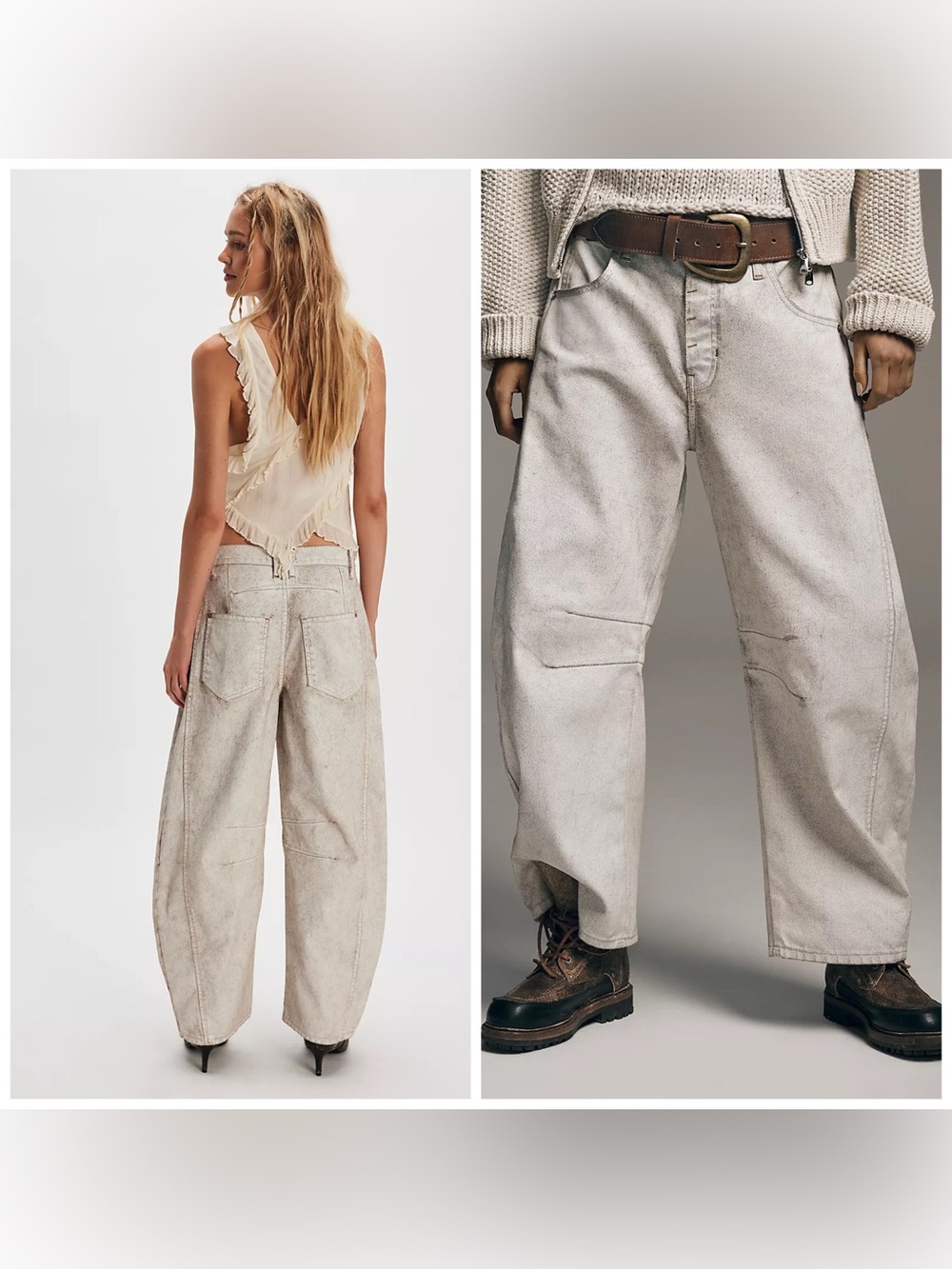Free People Good Luck Coated Barrel Jeans In White Lightning Size 25